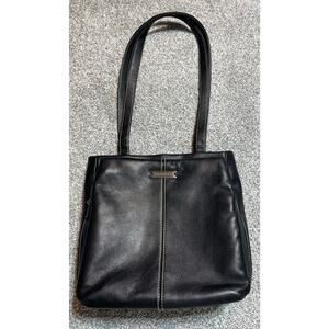 Hush Puppies Black Leather Shoulder Bag Purse  Pockets Makeup Mirror Grandmacore